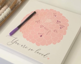 Pink Baby Shower Guest Book Alternative, Girl Baby Shower, Dahlia Flower Guestbook, Guest Book Canvas, Guest Signatures, Baby Shower Decor
