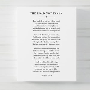 The Road Not Taken Poem CANVAS, Robert Frost, Motivational Quote, Inspirational Quote, Literature Print, Graduation Gift, Office Decor