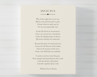 Invictus Poem CANVAS, William Ernest Henley, Motivational Quote, Inspirational Quote, Invictus Canvas, Literature Print, Graduation Gift