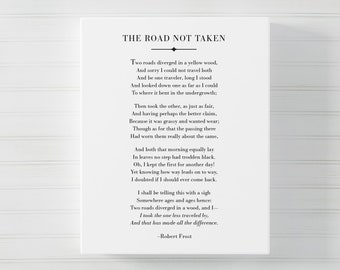 The Road Not Taken Poem CANVAS, Robert Frost, Motivational Quote, Inspirational Quote, Literature Print, Graduation Gift, Office Decor