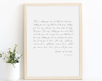 Custom Song Lyrics Print, Personalized Anniversary Gift, Wedding Vows Print, Bedroom Decor, Anniversary Gift for Him or Her, Print or Canvas