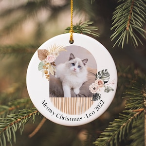 Meowy Christmas Cat Ornament 2022, Personalized Cat Photo Ornament, Custom Cat Christmas Ornament, Cat Mom Cat Dad Gift, Cat Lover Gift