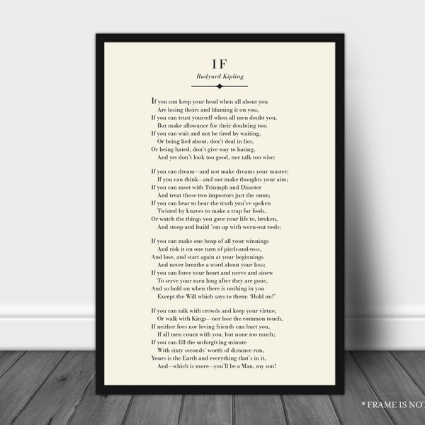 IF Poem, Rudyard Kipling, Inspirational Quote, Motivational Quote, Literature Print, Gift for Son, You'll be a Man, Graduation Gift, Office