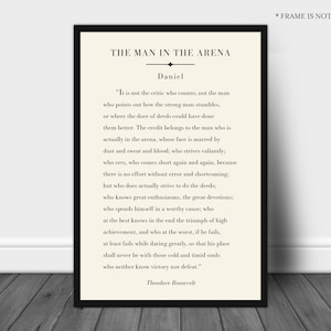 PERSONALIZED Graduation Gift, The Man in the Arena, Theodore Roosevelt Quote, Inspirational Quote, Dorm Decor, Grad Gifts for him