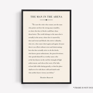 Graduation Gift, The Man in the Arena, Theodore Roosevelt Quote, Inspirational Quote Print, Grad Gift for Him, Office Decor, Home Decor