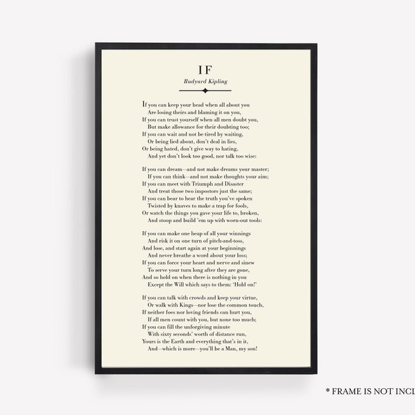 Graduation Gifts for Him, IF Poem, Rudyard Kipling, Inspirational Quote, Motivational Quote, Grad Gift, You'll be a Man, Office Decor