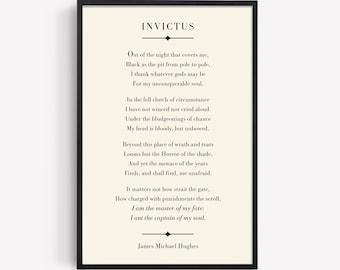 Graduation Gift for Him, PERSONALIZED Invictus Poem, William Ernest Henley, Grad Gift, Inspirational Motivational Quote, Office Decor