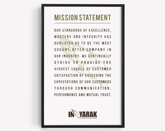 Business Mission Statement, Company Core Values, Company Vision, For Business Design, Office Sign, Office Decor