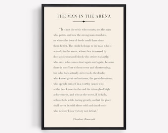 The Man in the Arena, Theodore Roosevelt Quote, Christmas Gift, Inspirational Quote Print, Grad Gift for Him, Office Decor, Home Decor
