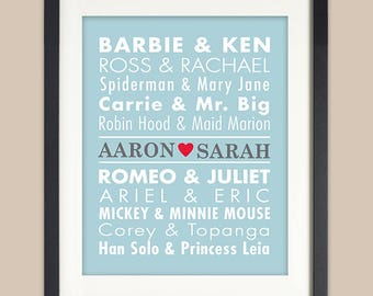 Unique Wedding Gift for Couples Famous Couples Print Personalized Wedding Bridal Shower Gift