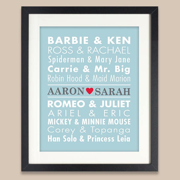 Unique Wedding Gift for Couples Famous Couples Print Personalized Wedding Bridal Shower Gift