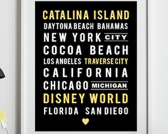 Custom Subway Art Sign, Street Names, City Art, Favorite Cities and Favorite Places, Subway Poster, Typography Sign