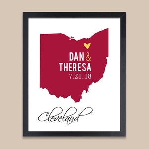 Ohio Map Print, Personalized Wedding Gift for Couple, Ohio Wedding, Bridal Shower Gift, Cleveland ANY State or City
