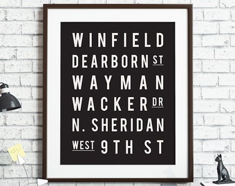 Custom Subway Art Print, Street Names, Favorite Cities Places, Subway Art Sign, Travel Gift