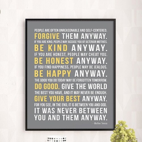 Mother Teresa Do It Anyway CANVAS Wall Decor Home Decor Etsy