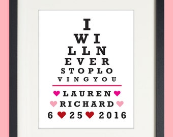 Valentines Day Gift, Gift for Her, Gift for Wife, Unique Wedding Gift, Eye Chart Print, Personalized Wedding