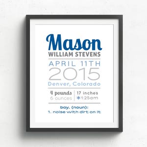 Birth Announcement Wall Art, Boy Noun Noise with Dirt, Boy Definition, Nursery Wall Art, Boys Room Decor