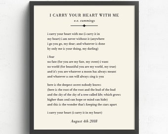 I Carry Your Heart With Me Wall Art E.E. Cummings Poem | Etsy