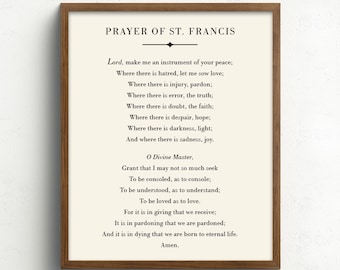 Gebed van Sint Franciscus kunst aan de muur, gebed van Sint Franciscus van Assisi, Sint Franciscus katholieke geschenken, christelijke schrift kunst aan de muur, verjaardagscadeau