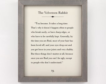The Velveteen Rabbit, You Become Real, Literary Quote, Book Page Art, Inspirational Wall Art, Book Lover Gift, Home Decor, Nursery Decor