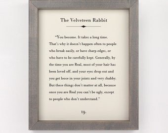 The Velveteen Rabbit, You Become Real, Literary Quote, Book Page Art, Inspirational Wall Art, Book Lover Gift, Home Decor, Nursery Decor