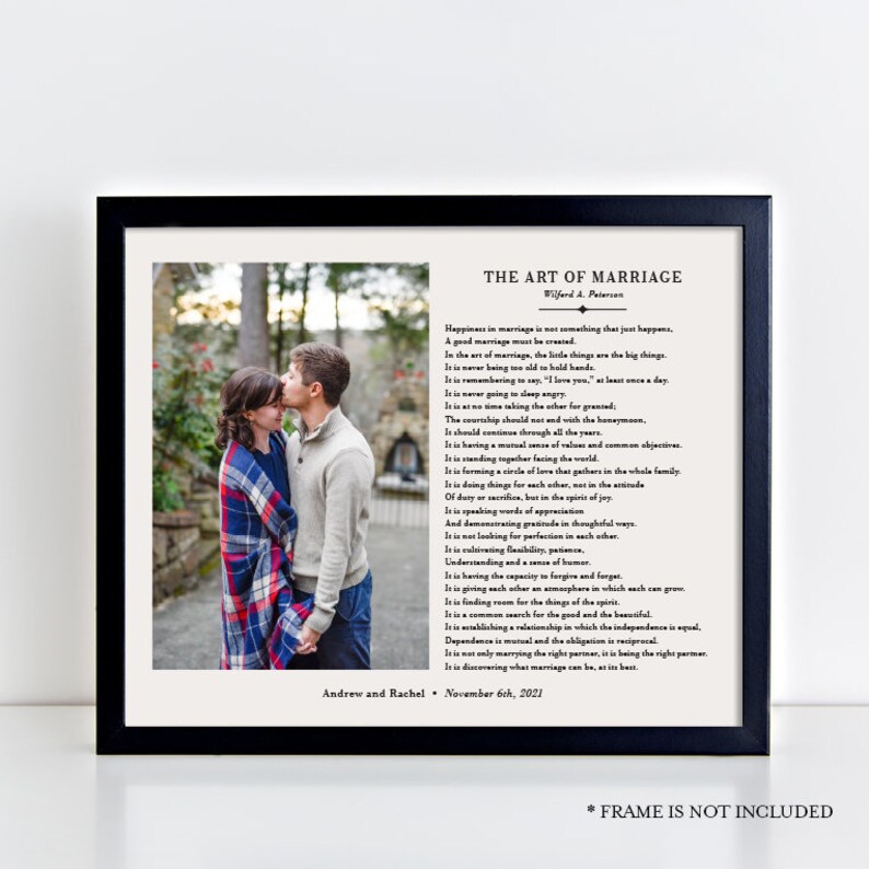 The Art of Marriage, Wedding Gift for Couple Personalized, Anniversary Gift for Wife or Husband, Marriage Poem, First Anniversary Gift image 1