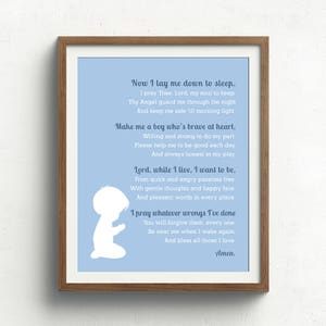 Bedtime Prayer Print with Silhouette, Now I Lay Me down to Sleep, Nursery Prayer Print, Christening Gift, Baptism Gift, Religious, Baby Gift