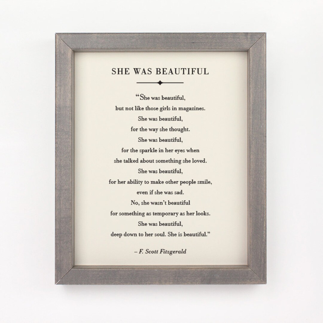She Was Beautiful, F. Scott Fitzgerald Quote, She is Beautiful, Rustic