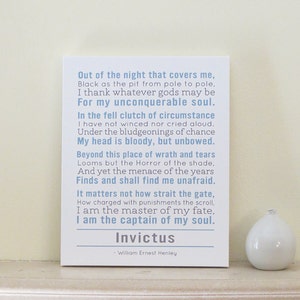 Invictus CANVAS Art, William Ernest Henley, Inspirational Quote Wall Art, Motivational Quote, Poem Gift, Graduation Gift, Office Decor