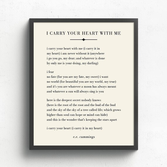 I Carry Your Heart With Me Wall Art E E Cummings Poem Etsy