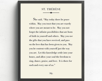 St. Therese Quote Print, St Therese of Lisieux, Saint Therese, Inspirational Quote, Birthday Gifts, Home Decor, Gift for Her, Book Page Art