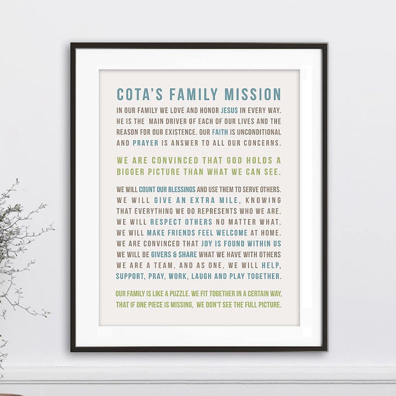 Family Mission Statement, Family Sign, Christian Family Rules, Personalized Family Rules Wall Art, Family Room Wall Art, Family Gift image 1