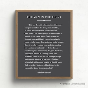 The Man in the Arena by Theodore Roosevelt, Inspirational Quote, Office Decor, Graduation Gift, Rustic Home Decor, Dorm