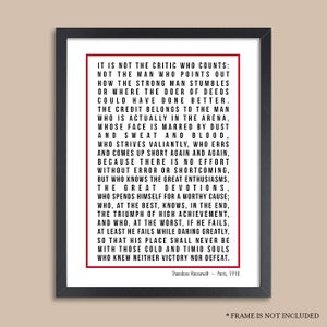 Man in the Arena, Inspirational Quote Print, Canvas, Roosevelt Quote, Gift for Him, Motivational Poster, Graduation Gift, Office Wall Art