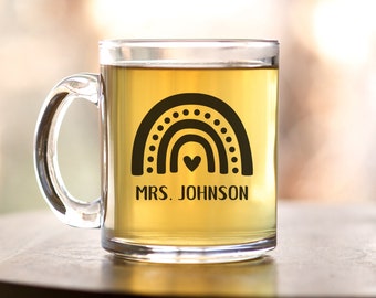 Personalized Teacher Mug, Teacher Appreciation Gift, Custom Teacher Mug, Teacher Gifts, Clear Coffee Mug, Rainbow Mug, Best Teacher Gift