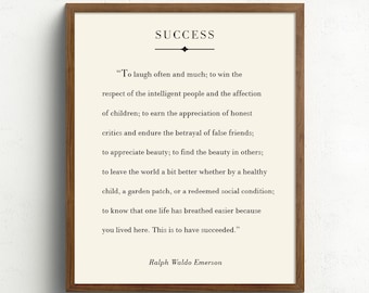 Ralph Waldo Emerson gedicht, succes citaat, inspirerende citaat kunst aan de muur, literaire poster, boek pagina Art Print, Office decor, graduatiegift