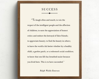 Ralph Waldo Emerson Poem, Success Quote, Inspirational Quote Wall Art, Graduation Gift, Literary Poster, Book Page Art Print, Office Decor