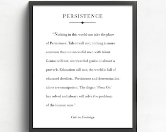 Persistence Quote, Calvin Coolidge Quote, Press On, Inspirational Motivational Quote, Book Page Art Print, Encouraging Words, Office Decor