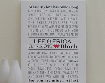 Personalized CANVAS Art (custom wedding song, lyric art, first dance song) in blue & green, custom colors