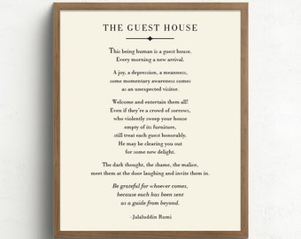 The Guest House Poem, Rumi Poem, Inspirational Quote, Rumi Poetry Print, Mindfulness Quote, Inspiring Poem, Literary Print, Home Decor