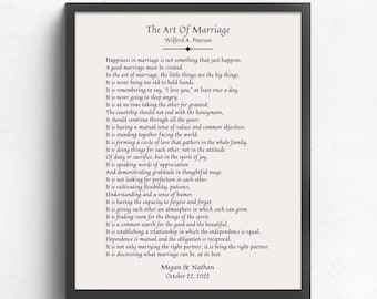 The Art of Marriage Poem, Marriage Gifts, Wedding Gift, Marriage Quote, Paper Anniversary Gift, Marriage Blessing, Wedding Reading Poem