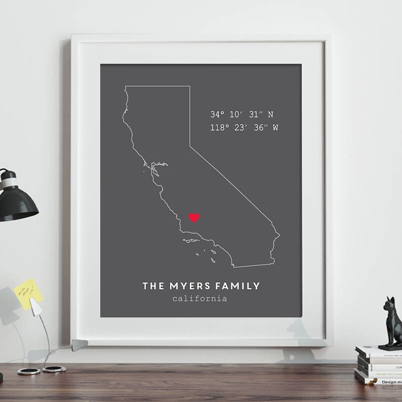 Custom Coordinates California Wall Art Personalized Home Etsy