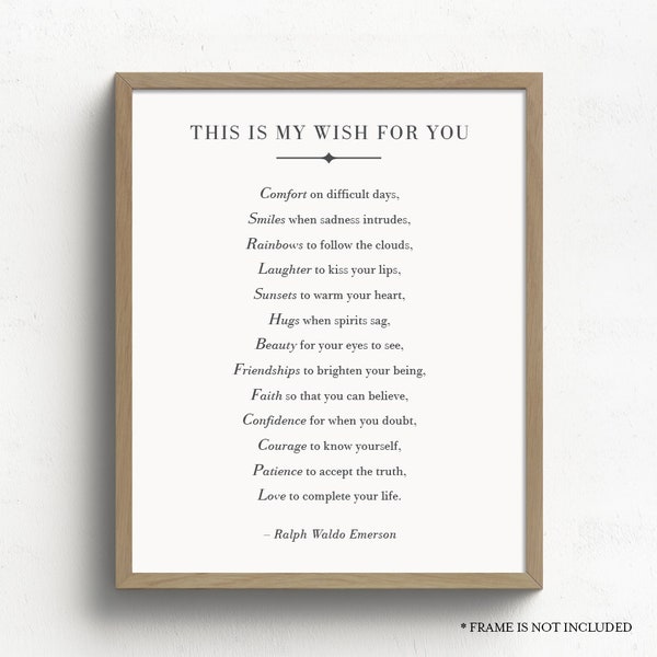 This Is My Wish For You, Ralph Waldo Emerson Poem Print, Inspiration Quote Print, Birthday Gift, Grad Gift, Inspirational Quote, Home Decor