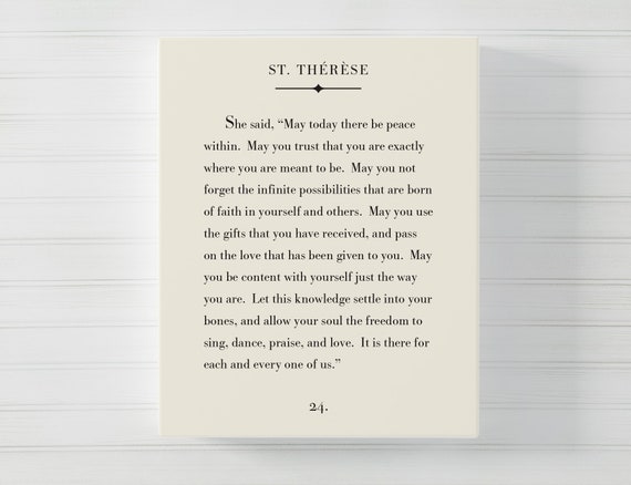 Inspirational Quote Typography Wall Art 8x10 inch Unframed Book Page Art Print Literary Art Print St Therese Quote Print May Today There Be Peace