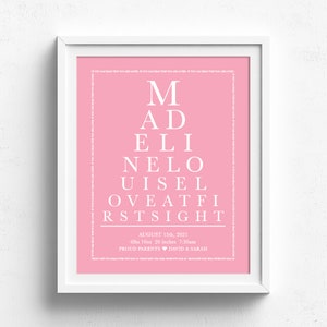 Gepersonaliseerde Baby Meisje Gift, New Born Baby Gift, Liefde op het eerste gezicht, Oog grafiek, Nieuw geboren meisje, Nieuwe ouder Gift, Aangepaste Gift voor nieuwe baby