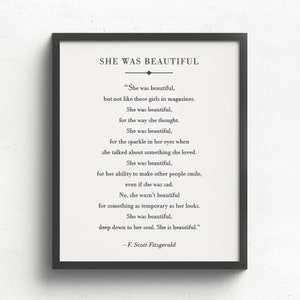 Ella era hermosa, cita de F. Scott Fitzgerald, Ella es hermosa, regalo de Navidad para ella, decoración rústica para el hogar, cita de libro, regalo para mujeres