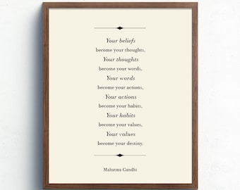 Become Your Destiny, Mahatma Gandhi Quote, Your Beliefs Become Your Thoughts, Inspirational Print, Life Quote, Office Wall Art, Home Decor