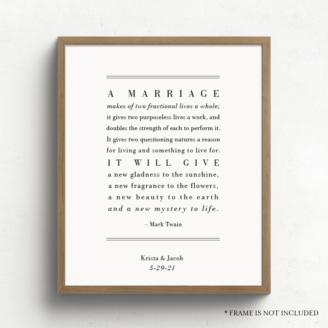 Personalized Marriage Poem by Mark Twain, Valentines Gift, Marriage Quote,  Gift for Wife, Paper Anniversary Gift, Gift for Bride and Groom - Etsy, image size:1080x1080