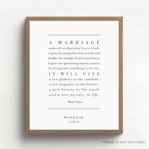 Personalized Marriage Poem by Mark Twain, Valentines Gift, Marriage Quote, Gift for Wife, Paper Anniversary Gift, Gift for Bride and Groom