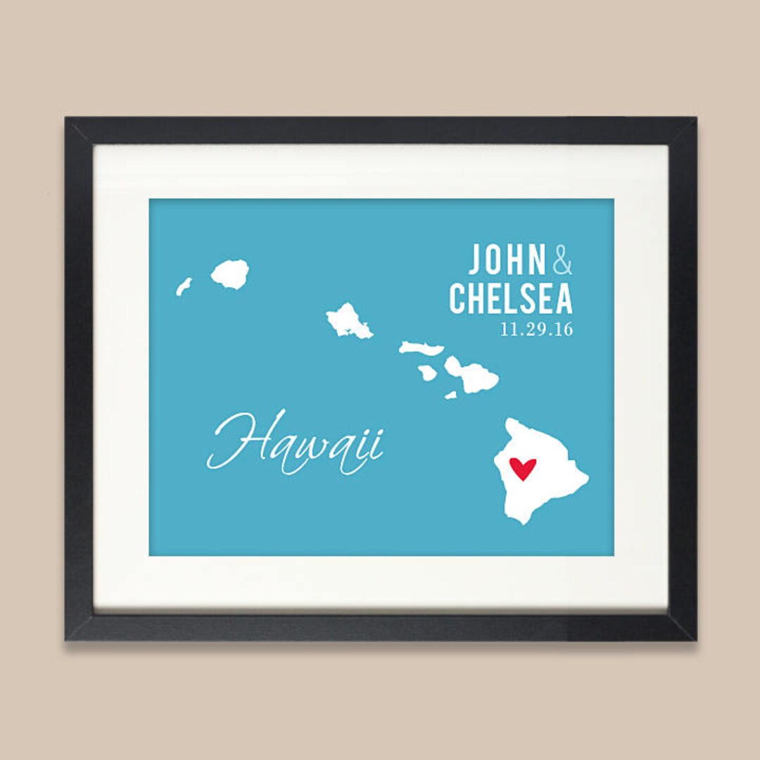 Personalized Hawaii Wedding Gift, Hawaii Map Print, Wedding Gift for